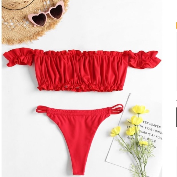 SOLD!!!!,✨Frilled Hem Off Shoulder Thong Bikini✨ - Picture 2 of 5